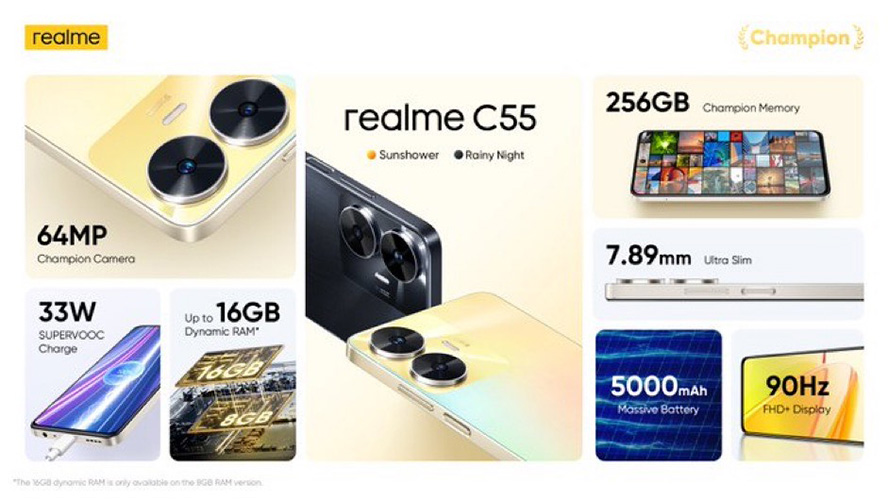 realme C55: pantalla FHD+ de 6,72 pulgadas a 90 Hz, chip Helio G88, NFC y  un homólogo de Dynamic Island para el iPhone 14 Pro por 162 $.