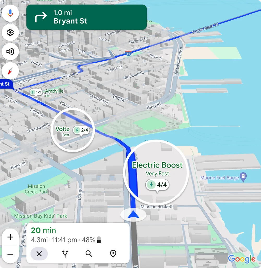 AI-powered summaries describe charging station locations