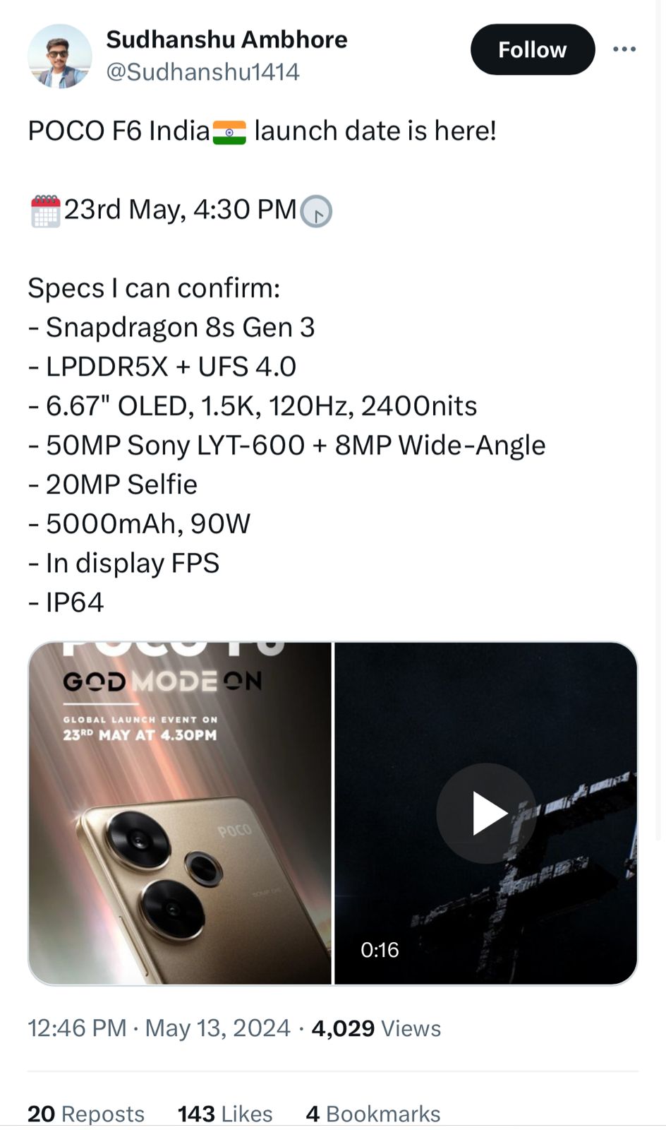 POCO F6 5G Set to Launch on May 23 with Flipkart Availability: Pricing, Feature, and, More