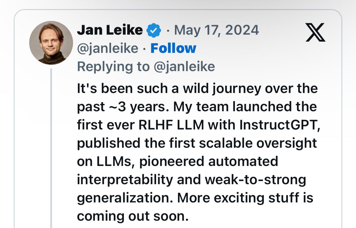 Jan Leike, who resigned last week as the leader of OpenAI's "superalignment" team
