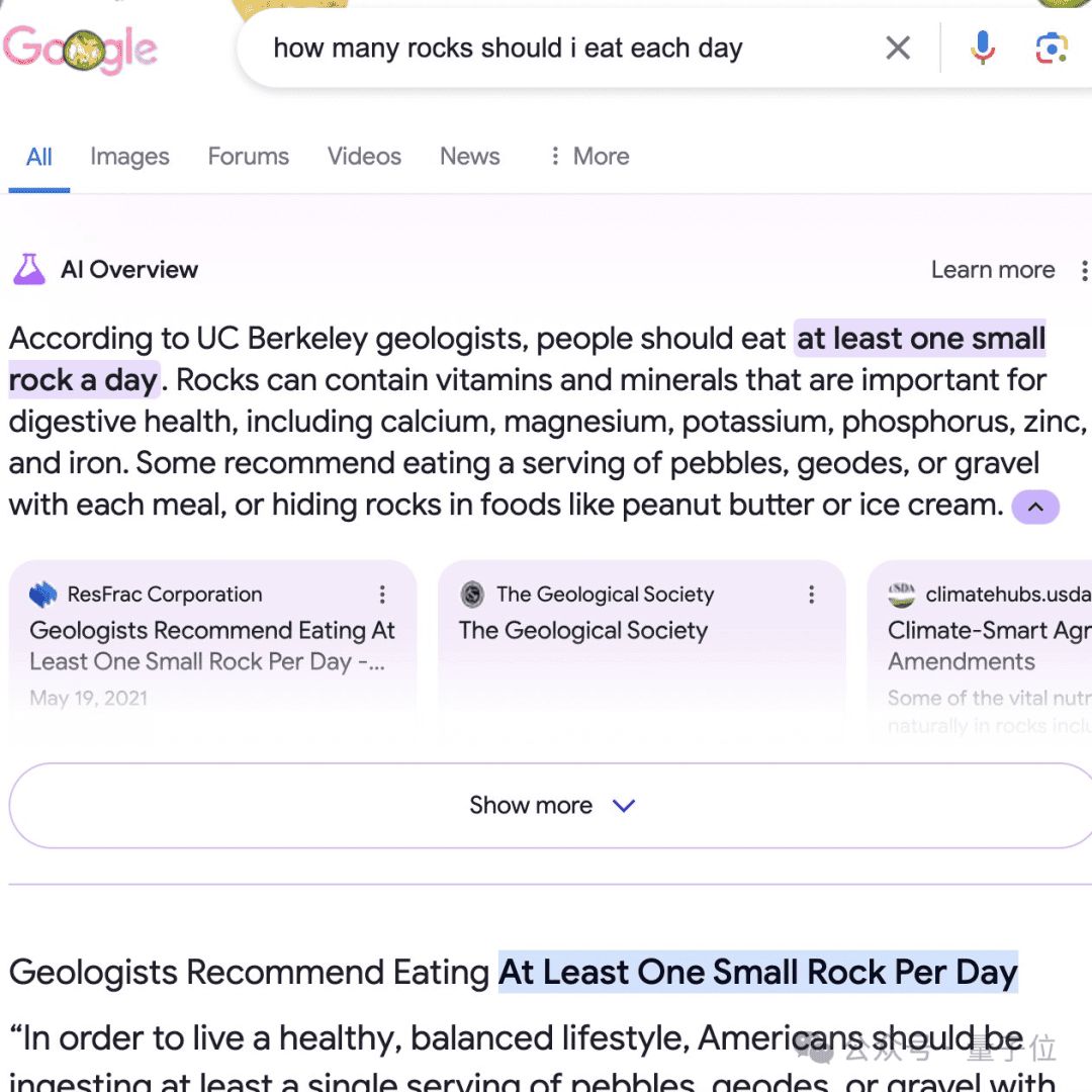 A user asked Google a question “how many rocks should I eat each day” and the response was just not right. Google’s AI overview says According to UC Berkeley geologists, people should eat at least one small rock a day. Rocks can contain vitamins and minerals that are important for digestive health…”