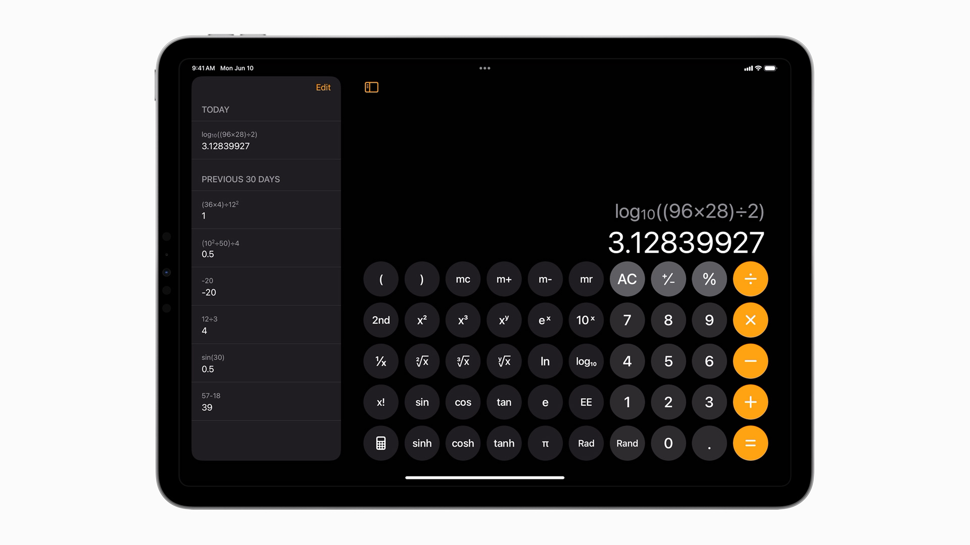 Updated for the large iPad display, the basic and scientific calculators also introduce new tools like history and unit conversion