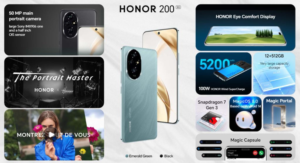The HONOR 200 has a 6.7″ 1.5K 120Hz OLED display and is powered by Snapdragon 7 Gen 3
