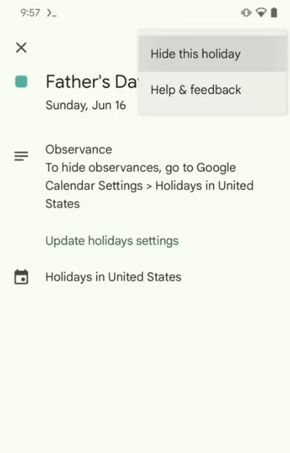 New feature to hide individual holidays in Google Calendar