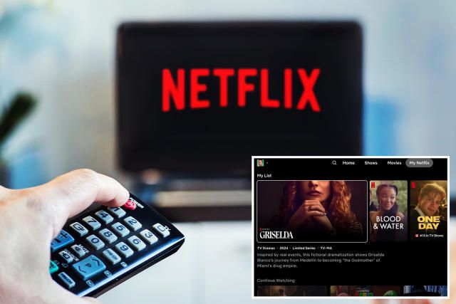 Simplified menu system with top row navigation: search, home, shows, movies, My Netflix