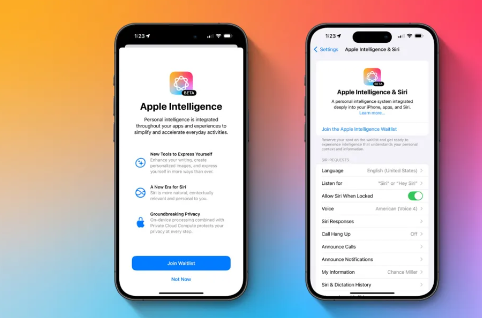 Gradual rollout of "Apple Intelligence" AI features starting with iOS 18.1 developer beta