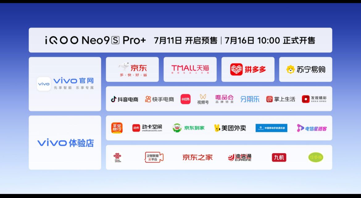 iQOO Neo 9S Pro will be available on all retail channels in China