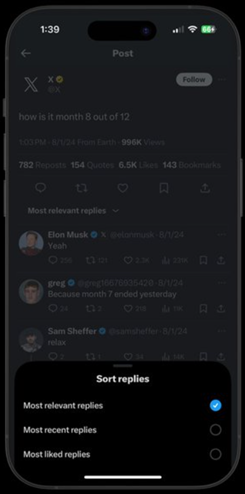 X Now Allows Users to Sort Replies on Posts