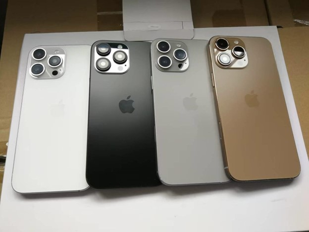 Leaked images of dummy models of iPhone 16 Pro revealing four colour variants.