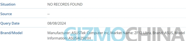 Zenfone 12 Ultra spotted in the IMEI database. Screenshot credit - Gizmochina