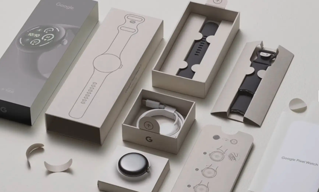 Pixel Watch 3 unboxing peek revealing what’s in the box.