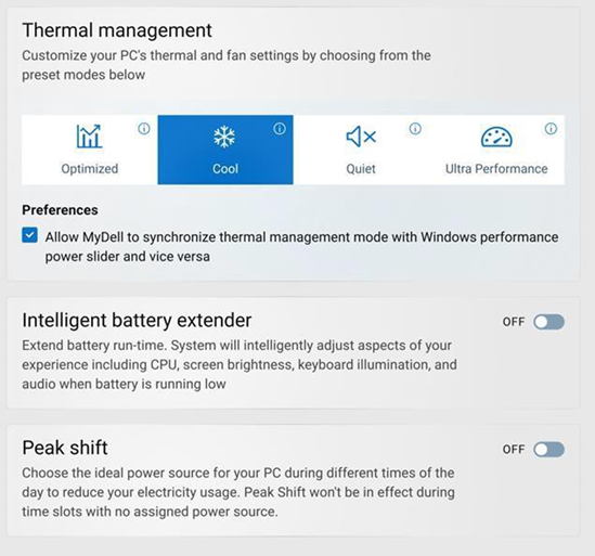 XPS 14 has easy settings to adjust and customise the performance of the laptop’s thermal management.