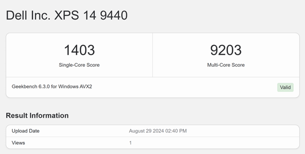 Dell XPS 14 9440 - Benchmark Test Results