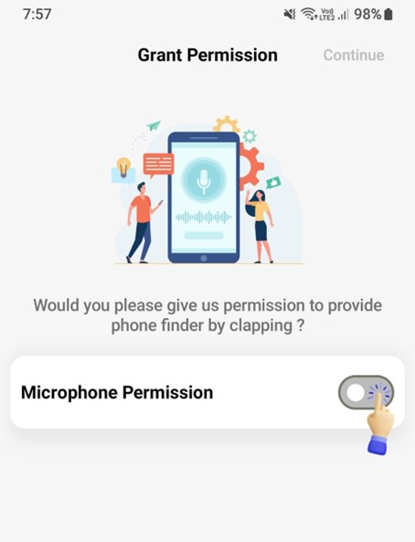 The app requires microphone access to detect claps.