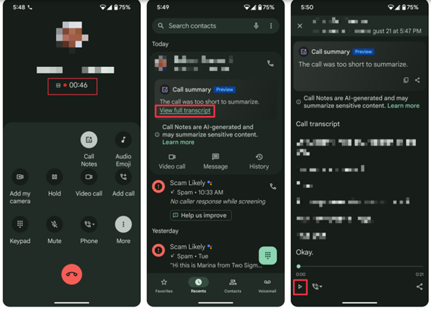 Now Use Call Notes on the Pixel 9 series to record a phone call. Screenshot Credit - PhoneArena.