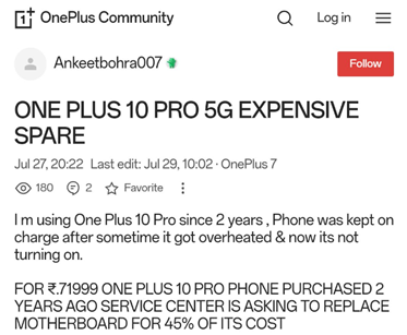 A second user reported that their OnePlus 10 Pro 5G froze and stopped charging after a software update.