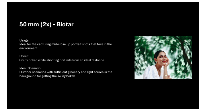 Each of these focal lengths is paired with a corresponding ZEISS lens effect