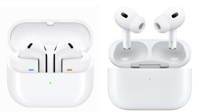 Samsung Galaxy Buds3 (left)Apple AirPods Pro 2 (right)