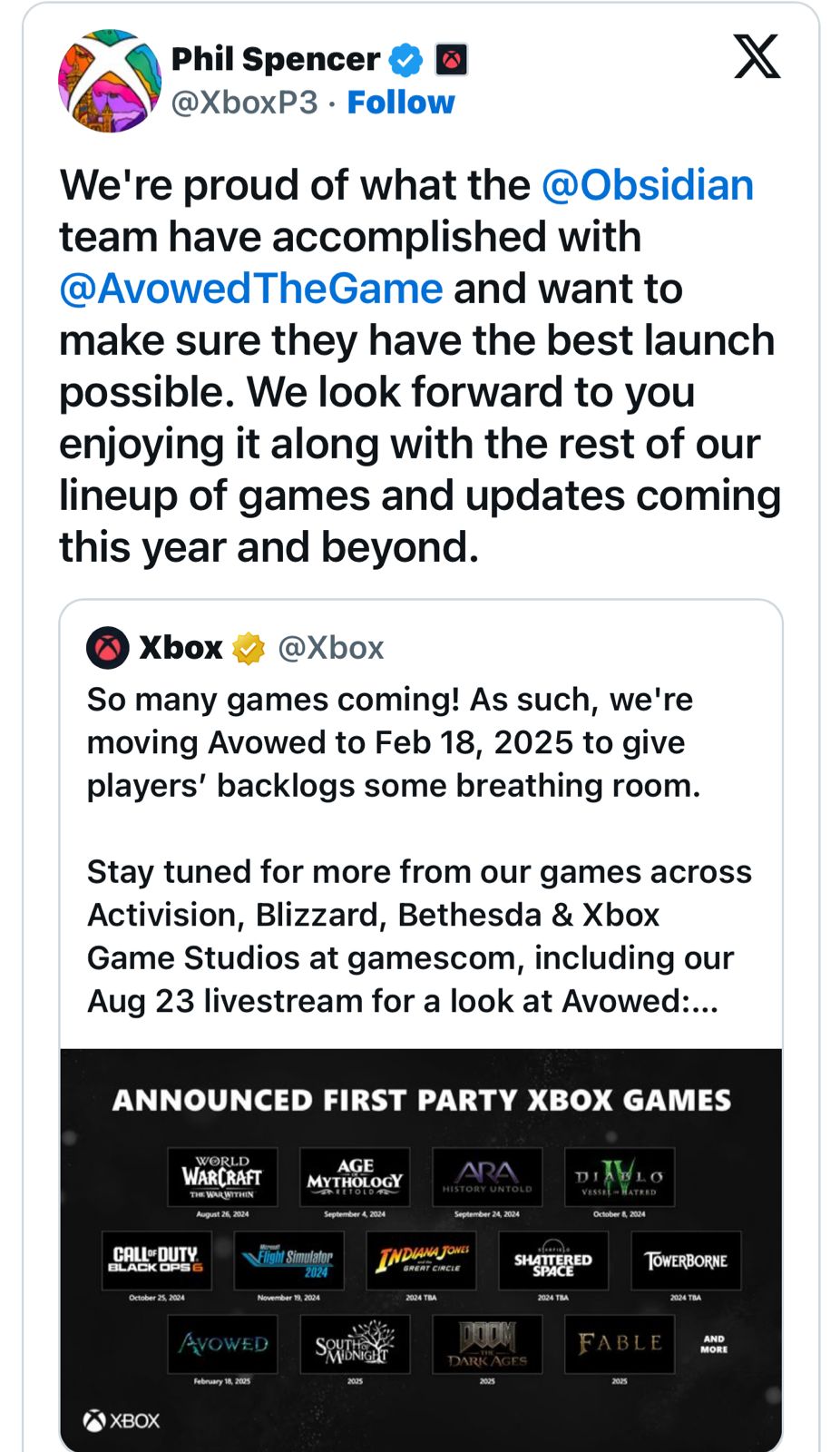 box’s most exciting game - Avowed - has been delayed to 2025