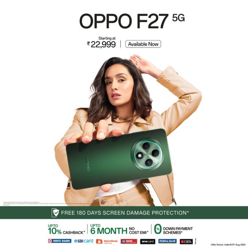 OPPO F27 5G is priced at Rs 22,999 for 8GB+128GB and Rs 24,999 for 8GB+256GB.