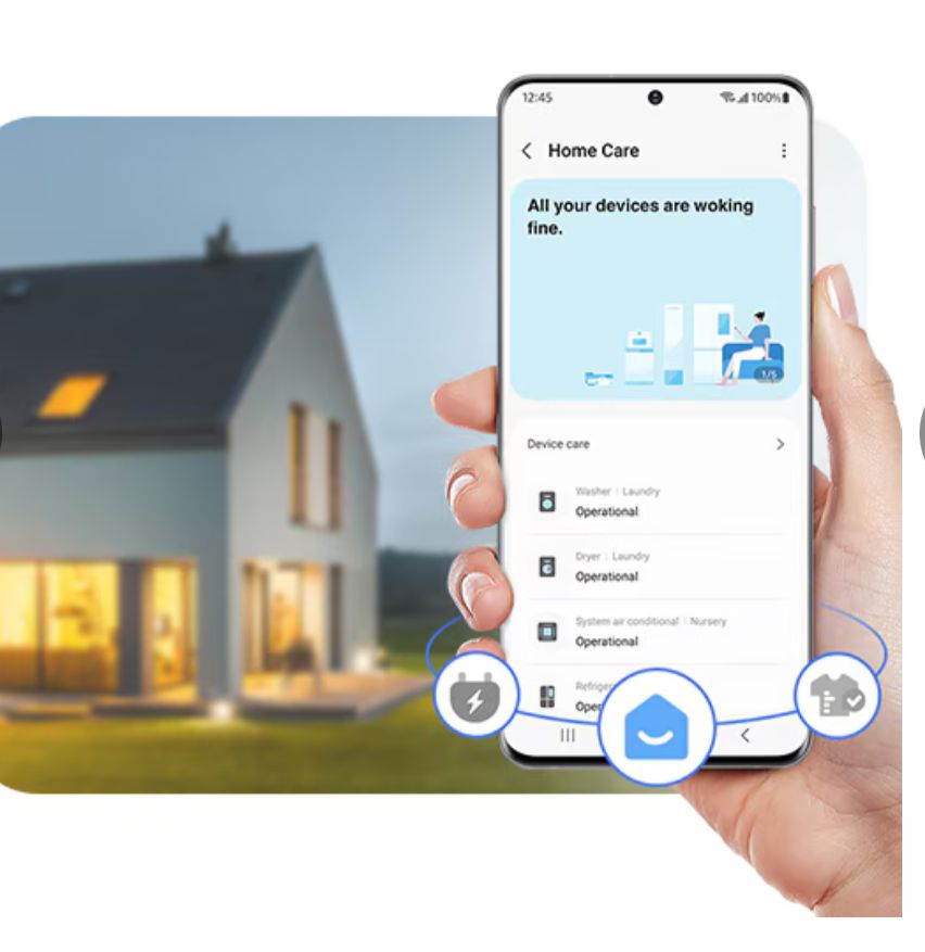 SmartThings Home Care* monitors the machine’s performance