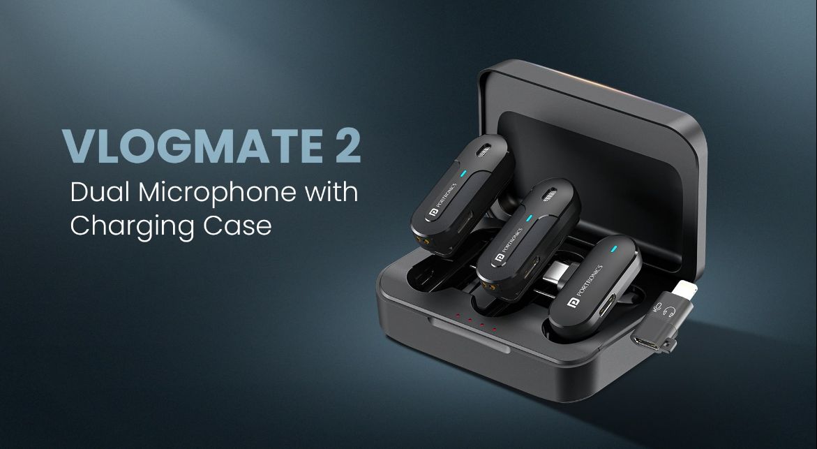 The Vlogmate 2 features easily attachable microphones for hands-free use, ensuring professional-grade recordings.